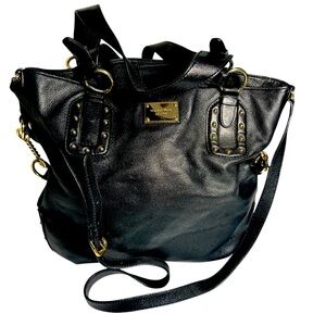 Michael Kors Black Leather Shoulder Bag with Gold Accents